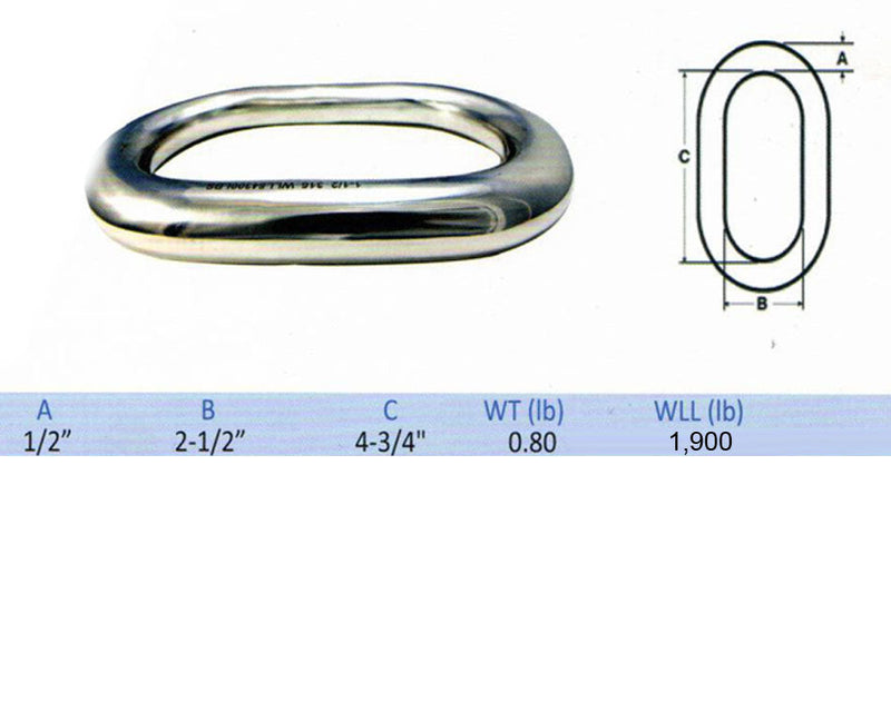 Marine Stainless Steel 1-2'' Master Link Welded Formed Boat WLL 1,900 Lbs SS316