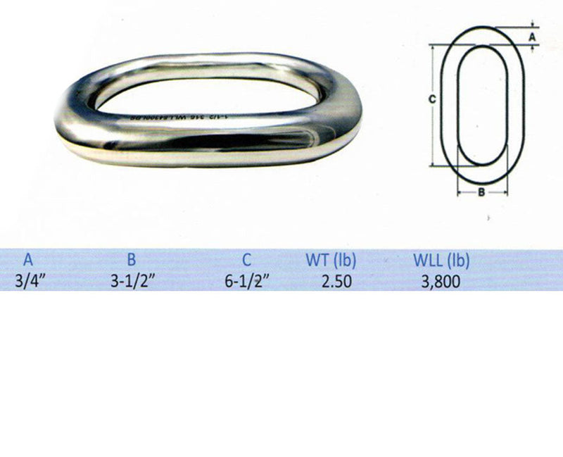 Marine Stainless Steel 3/4"' Master Link Welded Formed Boat WLL 4,750 Lbs SS316