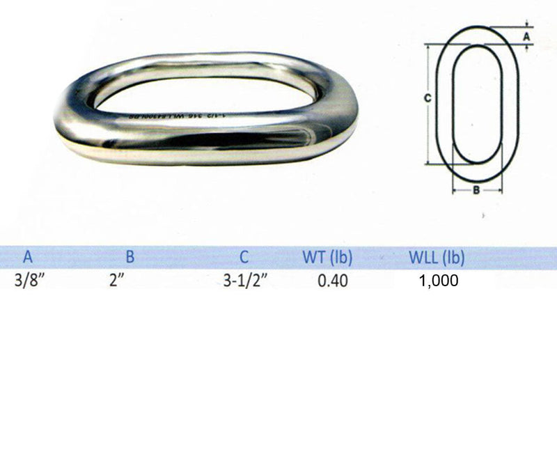 Marine Stainless Steel 3/8" Master Link Welded Formed Boat WLL 1,000 Lbs SS316