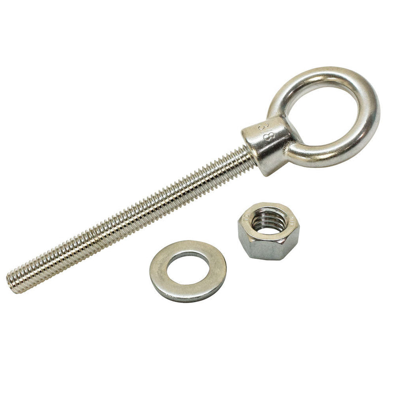 Marine Stainless Steel 3/8" x 12" Turned Eye Bolt Fully Threaded Nut Washer 1,050 Lb Cap.