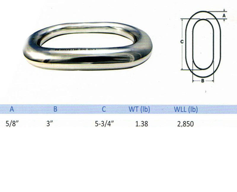 Marine Stainless Steel 5/8" Master Link Welded Formed Boat WLL 2,850 Lbs SS316