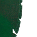 Close-up of green circular saw blade for dry metal and masonry cutting
