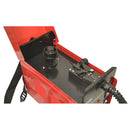 Gasless MIG welder with red case, cooling vents and wire feed gun
