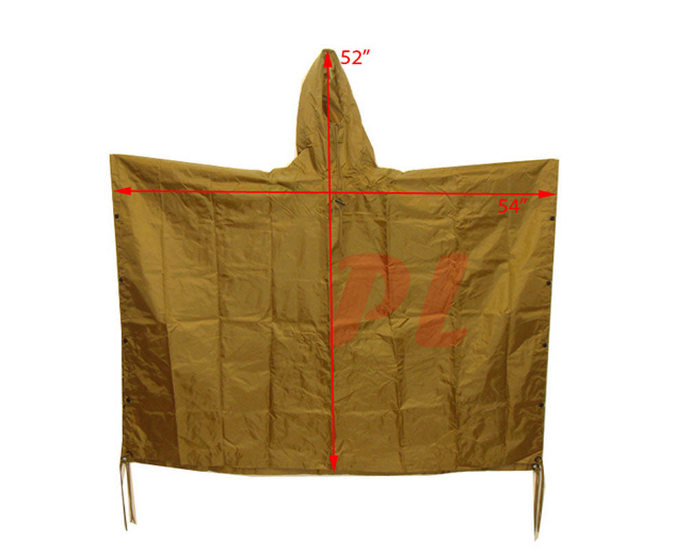 Military USMC Style All Weather Poncho Rain Coat - Coyote Tan