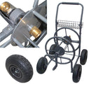 Outdoor hose reel cart on wheels, holds 225 ft of 5/8-inch garden hose
