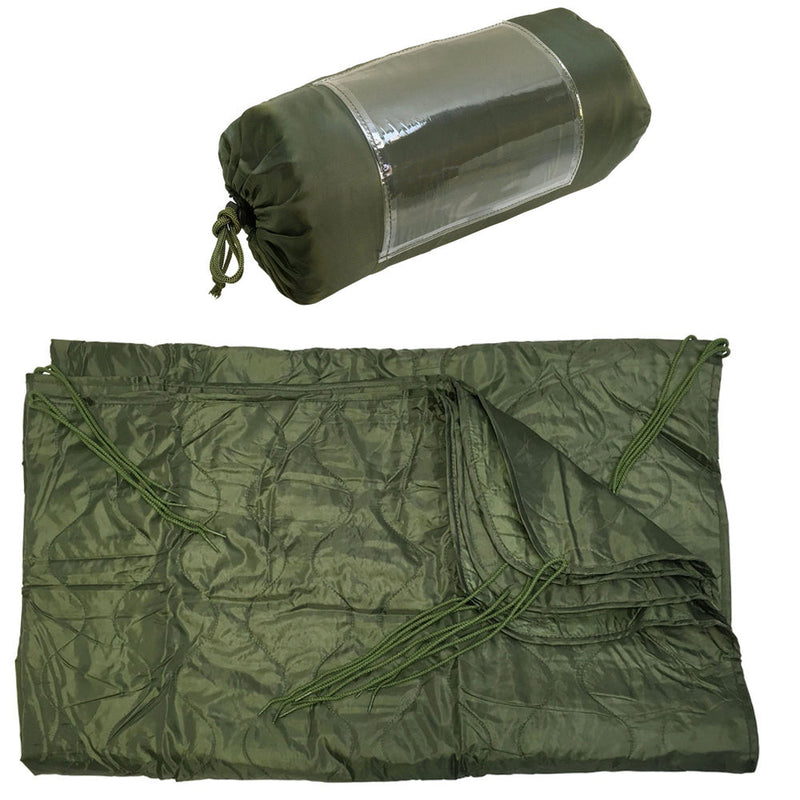 OD GREEN 86''L x 58''W G.I Style Poncho Liner Blanket Sleeping Bag Liner Rip-Stop Nylon w- Pouch