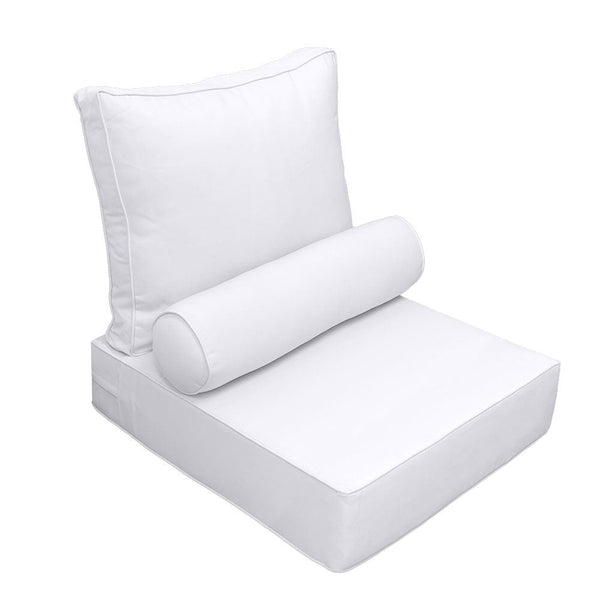 Medium Size 24x26x6 Piped Trim Outdoor Deep Seat Backrest Cushion with Bolster, Water Repellent Patio Cushion Insert and Cover Set AD105