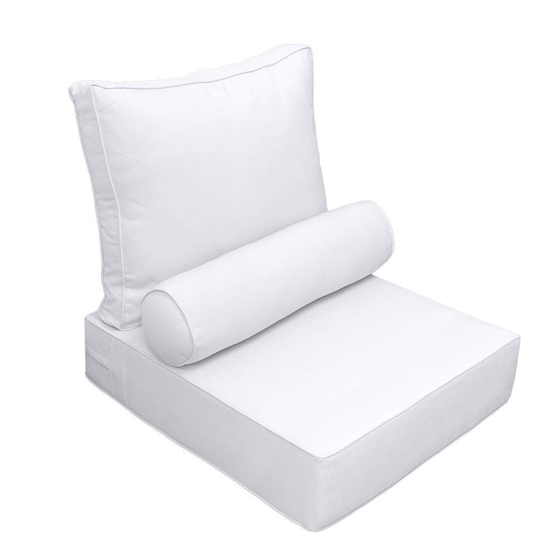 Medium Size 24x26x6 Piped Trim Outdoor Deep Seat Backrest Cushion with Bolster, Water Repellent Patio Cushion Insert and Cover Set AD105