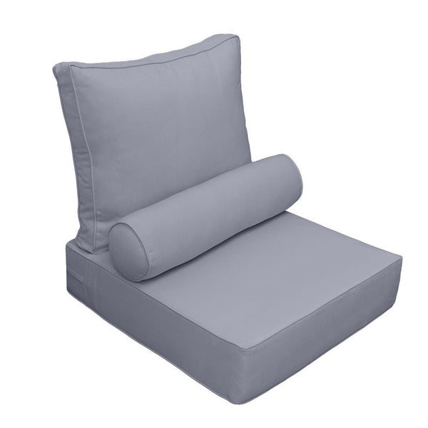 Small Size 23x24x6 Piped Trim Outdoor Deep Seat Backrest Cushion with Bolster, Water Repellent Patio Cushion Insert and Cover Set AD001