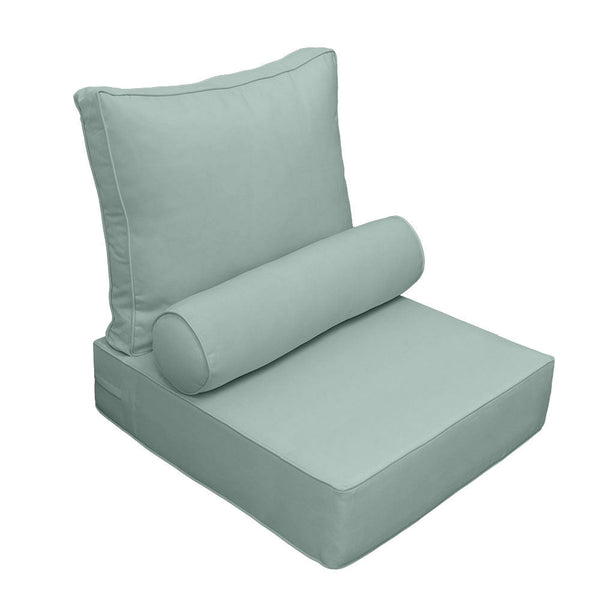 Small Size 23x24x6 Piped Trim Outdoor Deep Seat Backrest Cushion with Bolster, Water Repellent Patio Cushion Insert and Cover Set AD002