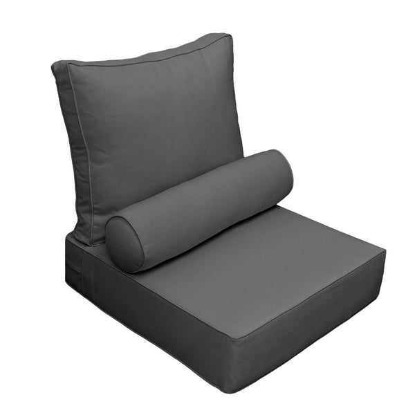 Small Size 23x24x6 Piped Trim Outdoor Deep Seat Backrest Cushion with Bolster, Water Repellent Patio Cushion Insert and Cover Set AD003