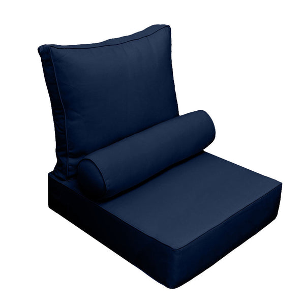 Small Size 23x24x6 Piped Trim Outdoor Deep Seat Backrest Cushion with Bolster, Water Repellent Patio Cushion Insert and Cover Set AD101