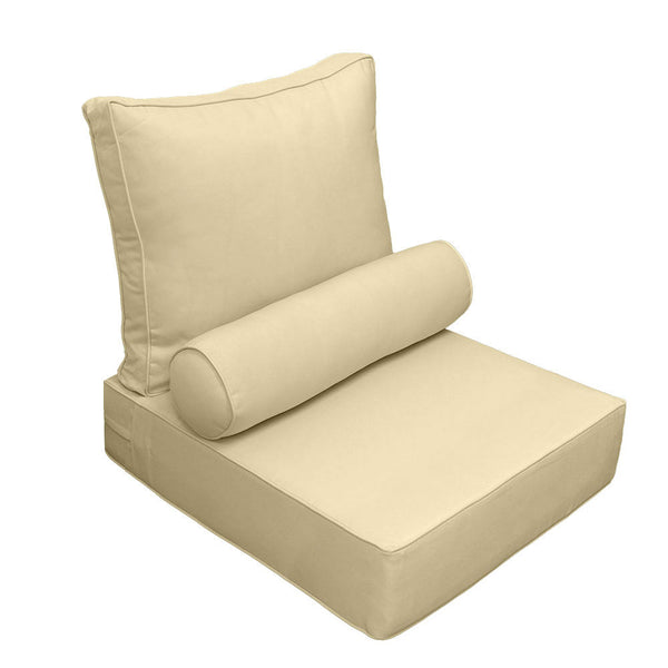 Small Size 23x24x6 Piped Trim Outdoor Deep Seat Backrest Cushion with Bolster, Water Repellent Patio Cushion Insert and Cover Set AD103