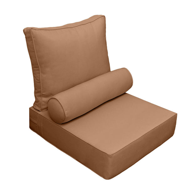 Small Size 23x24x6 Piped Trim Outdoor Deep Seat Backrest Cushion with Bolster, Water Repellent Patio Cushion Insert and Cover Set AD104
