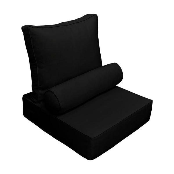 Small Size 23x24x6 Piped Trim Outdoor Deep Seat Backrest Cushion with Bolster, Water Repellent Patio Cushion Insert and Cover Set AD109