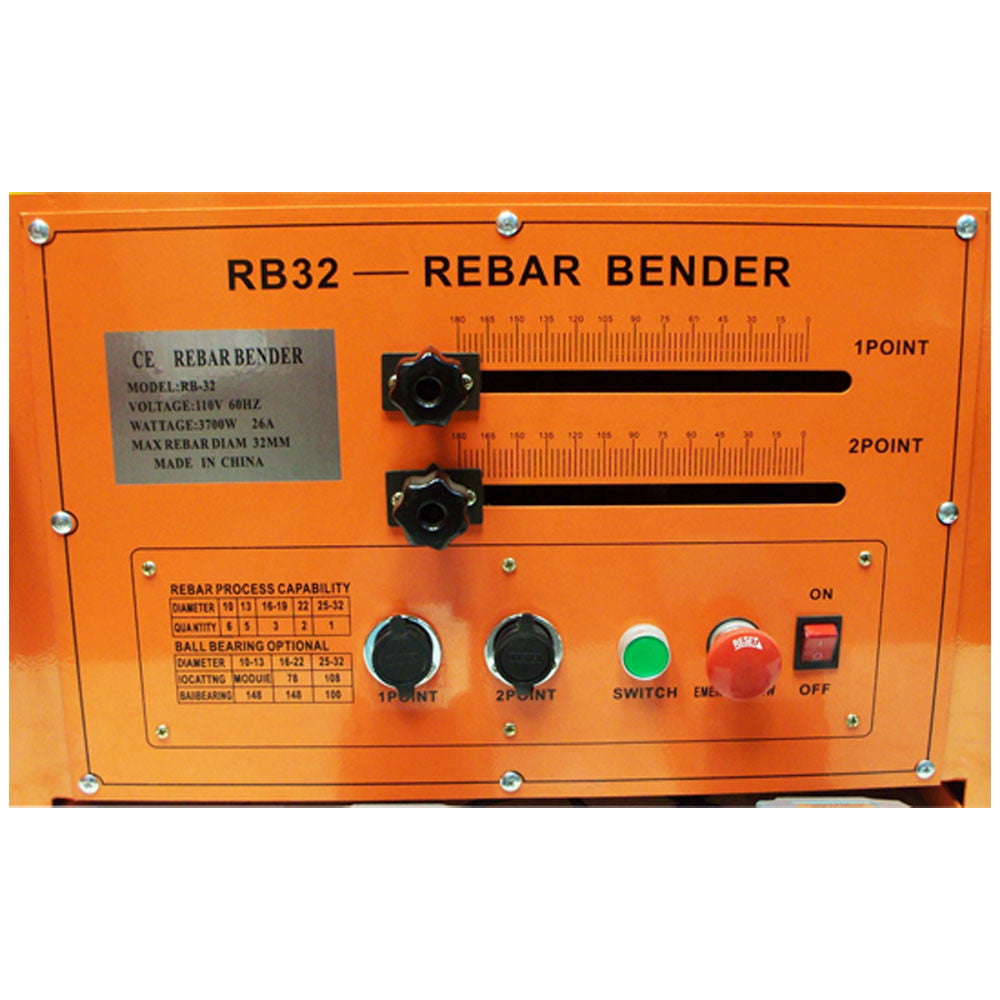 Heavy duty RB32 rebar bender with foot pedal controls and adjustable angle settings