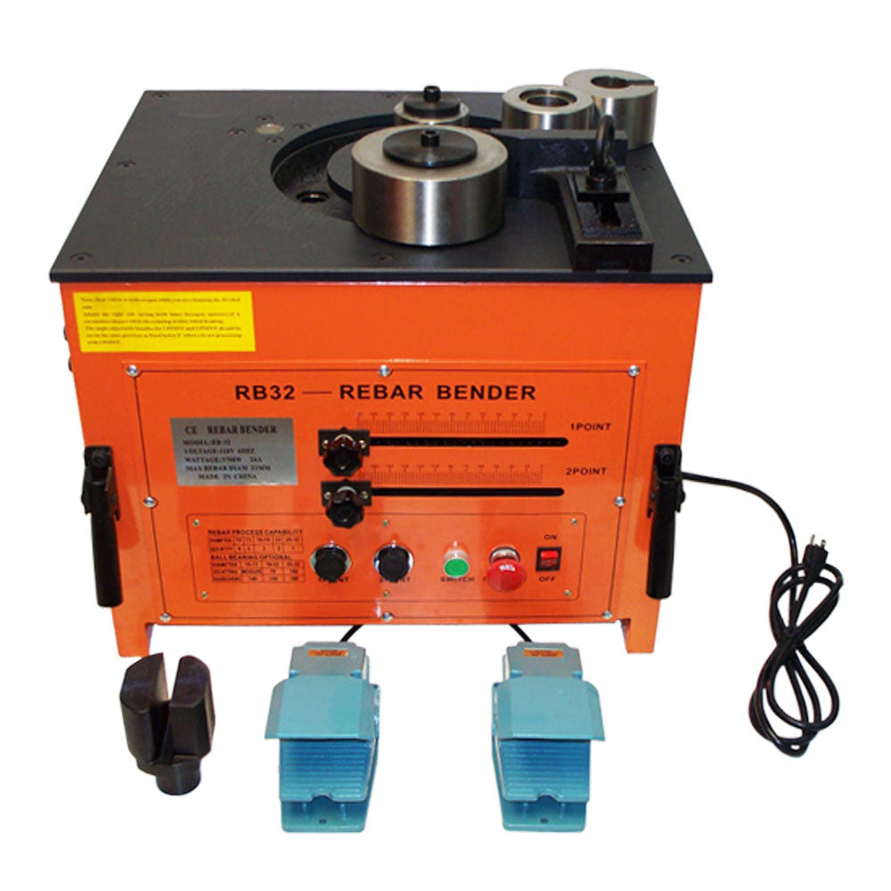 Portable electric rebar bender for bending steel bars with integrated control panel