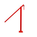 Metal post lifter tool in bright red finish designed to remove fence posts from hard ground.
