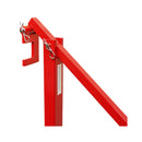 Manual fence post removal tool featuring tall support beam and pivoting handle arm.