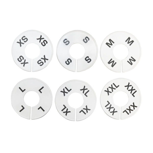 Set of 60 Pcs White Round Clothing Rack Size Dividers Plastic Hangers Ring XS-XXL