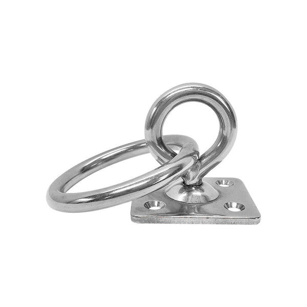 Stainless Steel 304 Square Swivel Pad Eye Plate W Ring 1/4" Welded Formed WLL 380 LBS Marine Boat Rigging