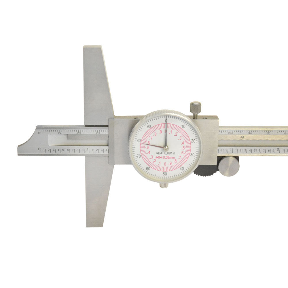 Stainless Steel 8"/200mm Inch Metric Dual Dial Depth Gage Reading Dial Caliper