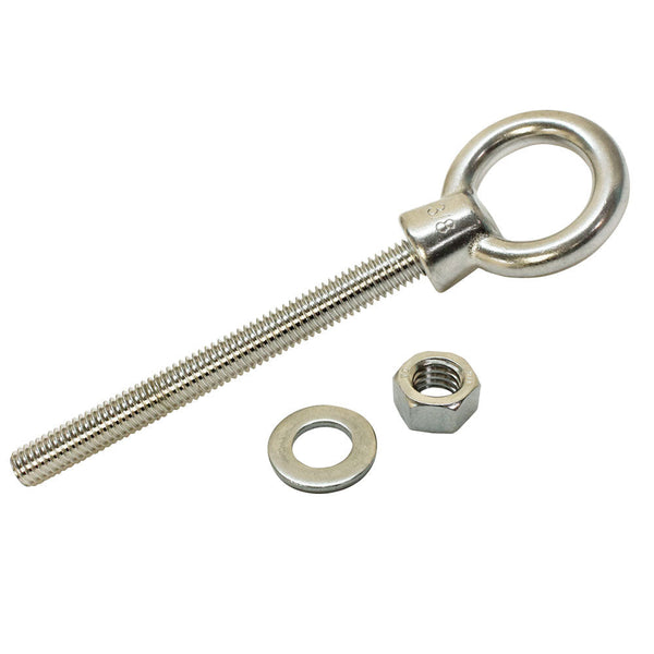 Stainless Steel Marine 3/8" x 6" Shoulder Eye Bolt SS316 Fully Threaded 1,000 Lb Cap
