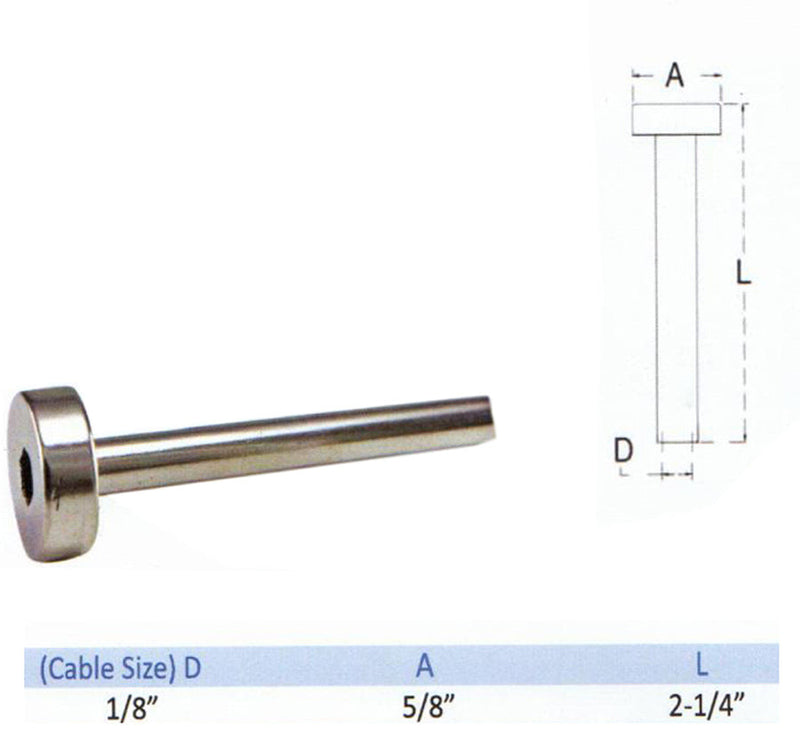 Stainless Steel Swage Dome Head Fitting for 1/8" Cable Rail Railing Flat End