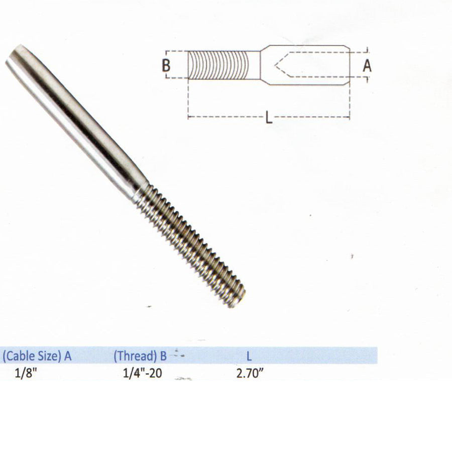 Stainless Steel T316 Invisible Receiver Stud Swage for 1/8" Wire Cable Rail Railing