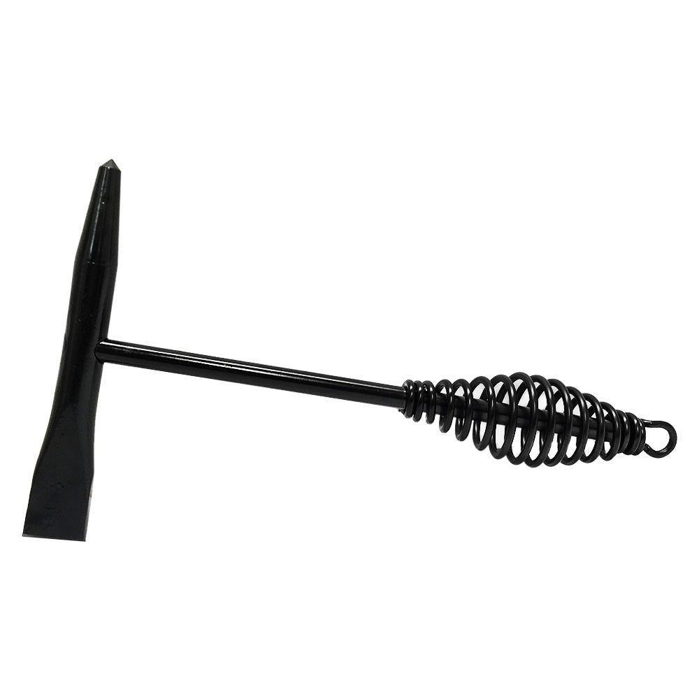 Straight welding chipping hammer with spring shock absorb handle and chisel tip.