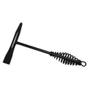 Black carbon steel welding hammer with coil spring handle for vibration reduction.