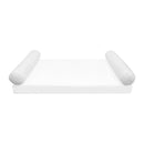 Two white bolster inserts for side support on daybeds or couches
