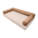 Elegant cushion and bolster set featuring refined craftsmanship and knife-edge detailing, designed for versatile indoor and outdoor comfort.