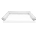 Two white bolster inserts for side support on daybeds or couches