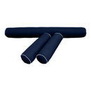 Five-piece pillow and bolster cushion set including seat cushion, two bolster pillows for indoor or outdoor seating.