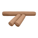 Five-piece pillow and bolster cushion set including seat cushion, two bolster pillows for indoor or outdoor seating.