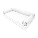 Elegant cushion and bolster set featuring refined craftsmanship and knife-edge detailing, designed for versatile indoor and outdoor comfort.
