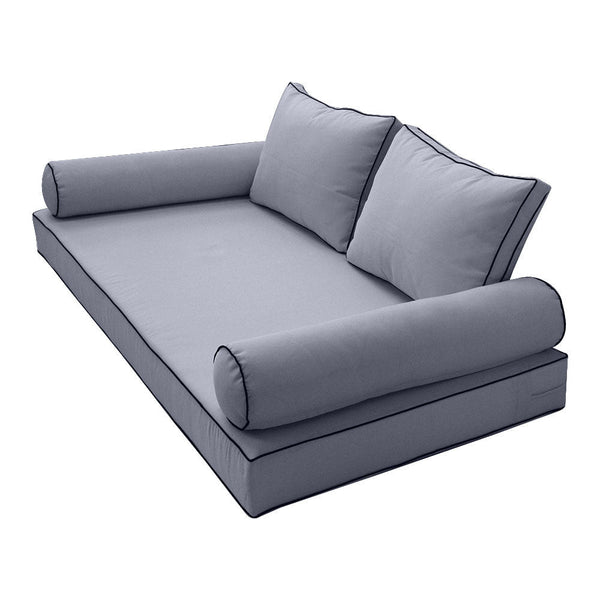 Style1 Crib Size 5PC Contrast Pipe Trim Outdoor Daybed Mattress Cushion Bolster Pillow Complete Set AD001