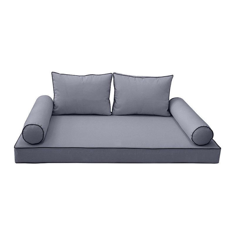 Style1 Crib Size 5PC Contrast Pipe Trim Outdoor Daybed Mattress Cushion Bolster Pillow Complete Set AD001