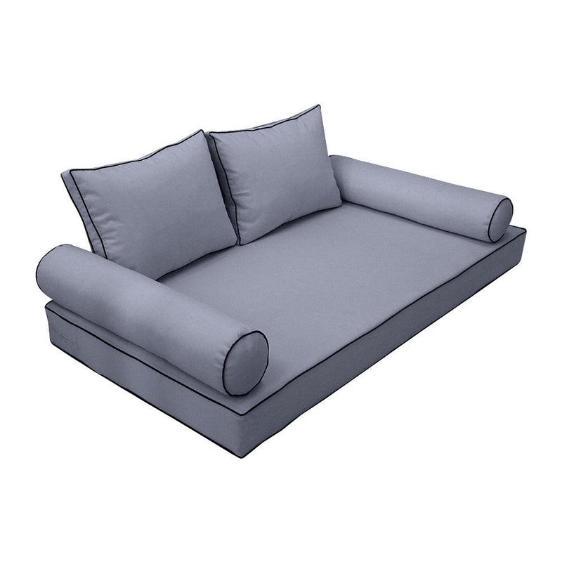 Style1 Crib Size 5PC Contrast Pipe Trim Outdoor Daybed Mattress Cushion Bolster Pillow Complete Set AD001