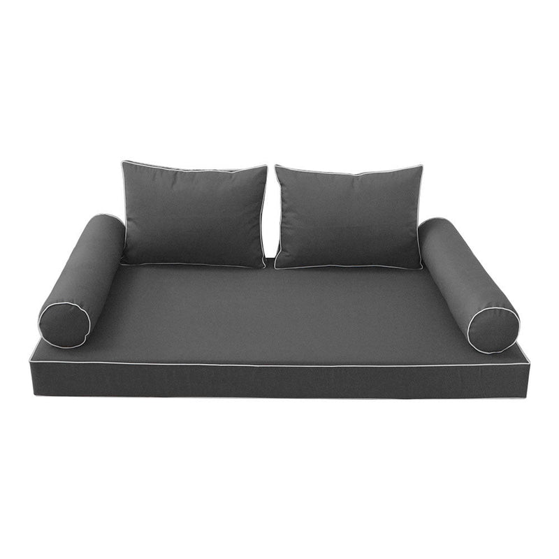 Style1 Crib Size 5PC Contrast Pipe Trim Outdoor Daybed Mattress Cushion Bolster Pillow Complete Set AD003