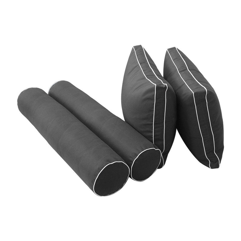 Style1 Crib Size 5PC Contrast Pipe Trim Outdoor Daybed Mattress Cushion Bolster Pillow Complete Set AD003