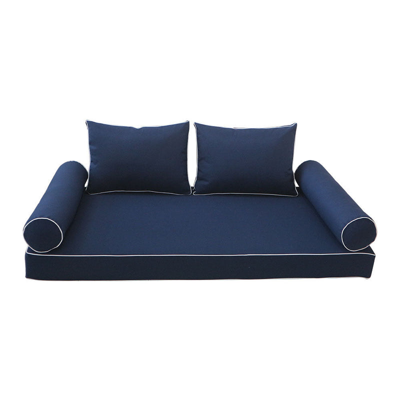 Style1 Crib Size 5PC Contrast Pipe Trim Outdoor Daybed Mattress Cushion Bolster Pillow Complete Set AD101