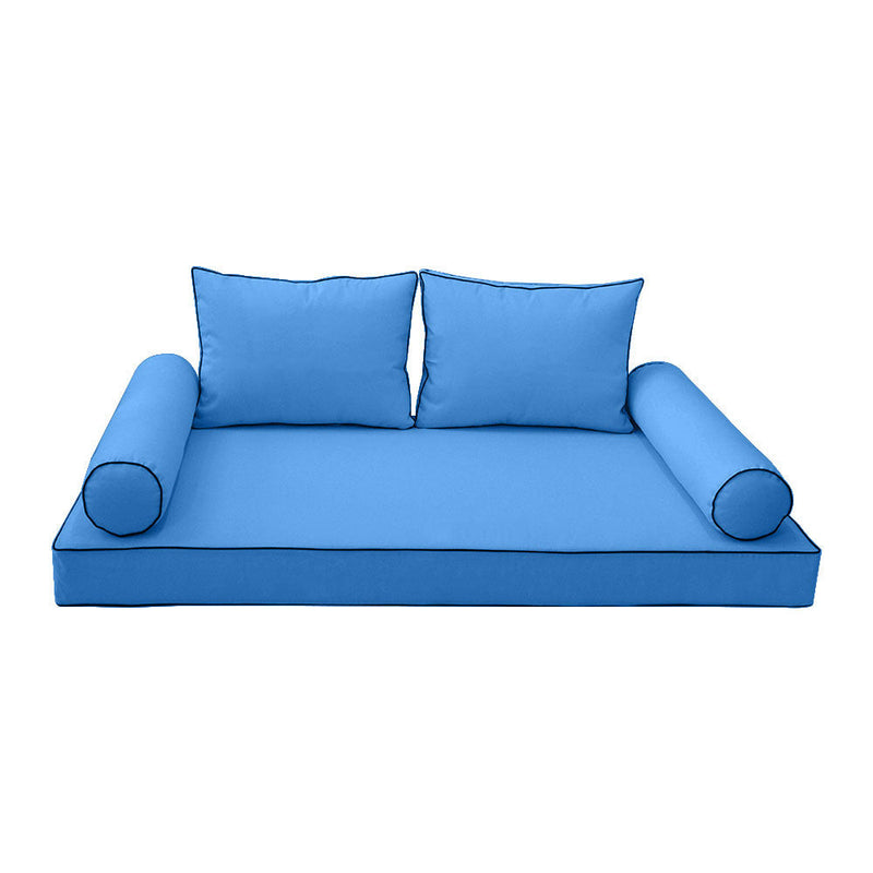 Style1 Crib Size 5PC Contrast Pipe Trim Outdoor Daybed Mattress Cushion Bolster Pillow Complete Set AD102