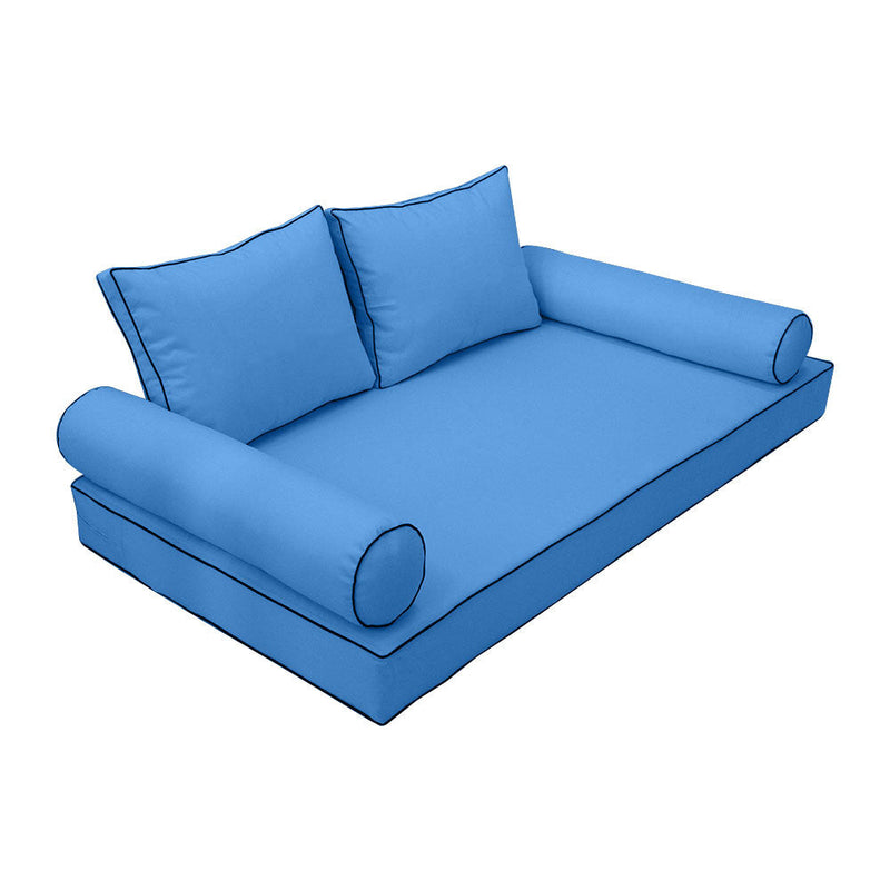 Style1 Crib Size 5PC Contrast Pipe Trim Outdoor Daybed Mattress Cushion Bolster Pillow Complete Set AD102