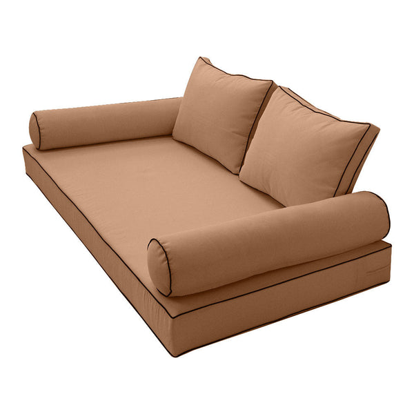 Style1 Crib Size 5PC Contrast Pipe Trim Outdoor Daybed Mattress Cushion Bolster Pillow Complete Set AD104