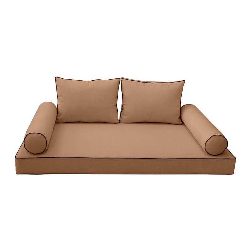 Style1 Crib Size 5PC Contrast Pipe Trim Outdoor Daybed Mattress Cushion Bolster Pillow Complete Set AD104