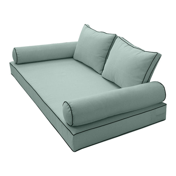 Style1 Crib Size 5PC Contrast Pipe Trim Outdoor Daybed Mattress Cushion Bolster Pillow Complete Set AD002