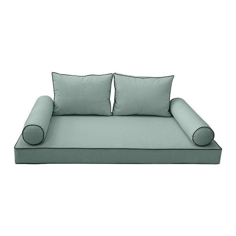 Style1 Crib Size 5PC Contrast Pipe Trim Outdoor Daybed Mattress Cushion Bolster Pillow Complete Set AD002