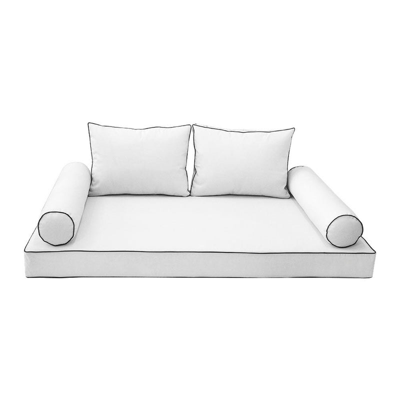 Style1 Crib Size 5PC Contrast Pipe Trim Outdoor Daybed Mattress Cushion Bolster Pillow Complete Set AD106